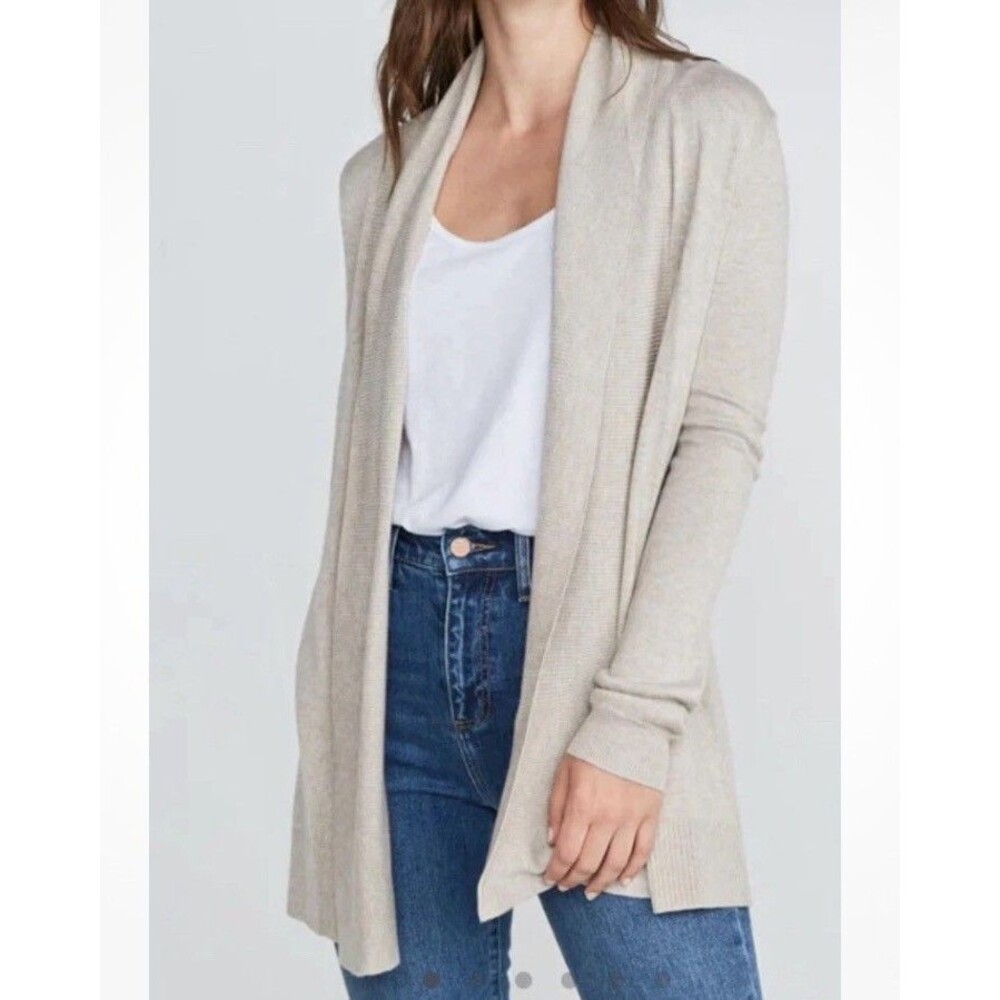 Marine Layer Mae Open Front Cardigan Knit Sweater Oat Beige Wool Cashmere Blnd M